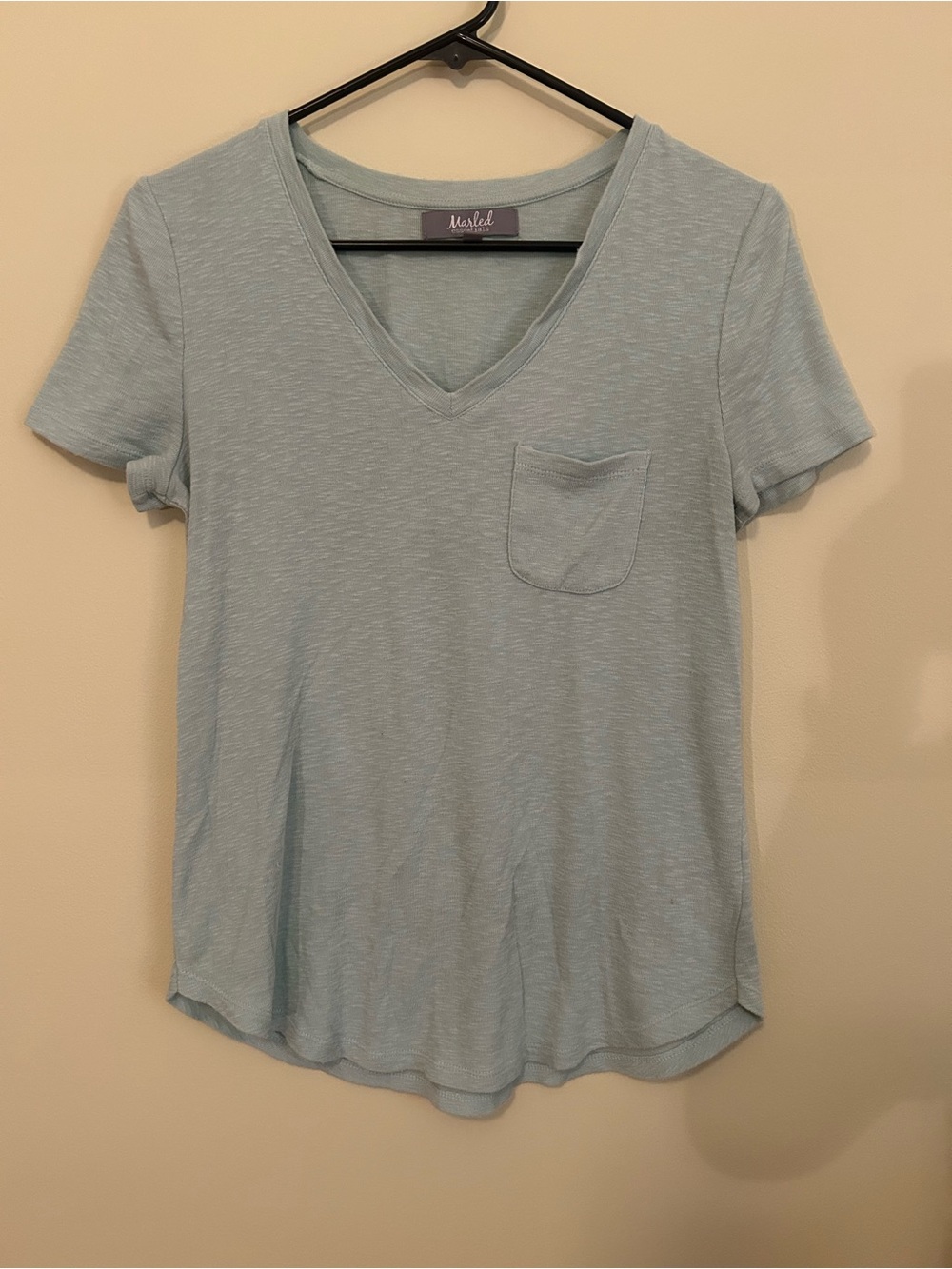 Marled V-Neck Short Sleeve With Pocket Mint Green Top